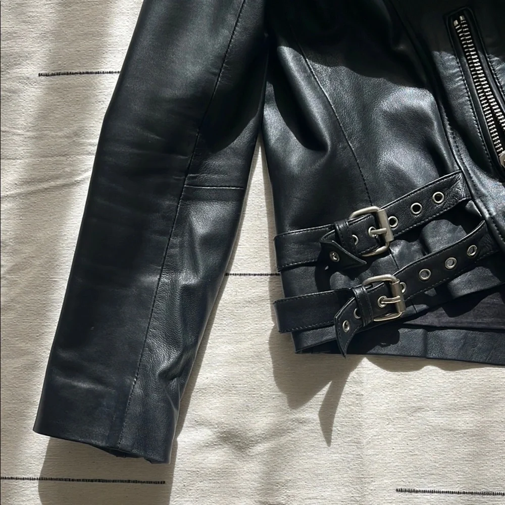 OAK NYC Black Leather Ryder Moto Jacket LIKE NEW Size M - Picture 4 of 6